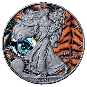 1 oz Silber Eagle 2021 – Der Tiger, Serie Spirit Animals – Art Color Collection